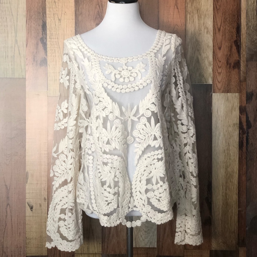 LookBook store lace long sleeve top Large